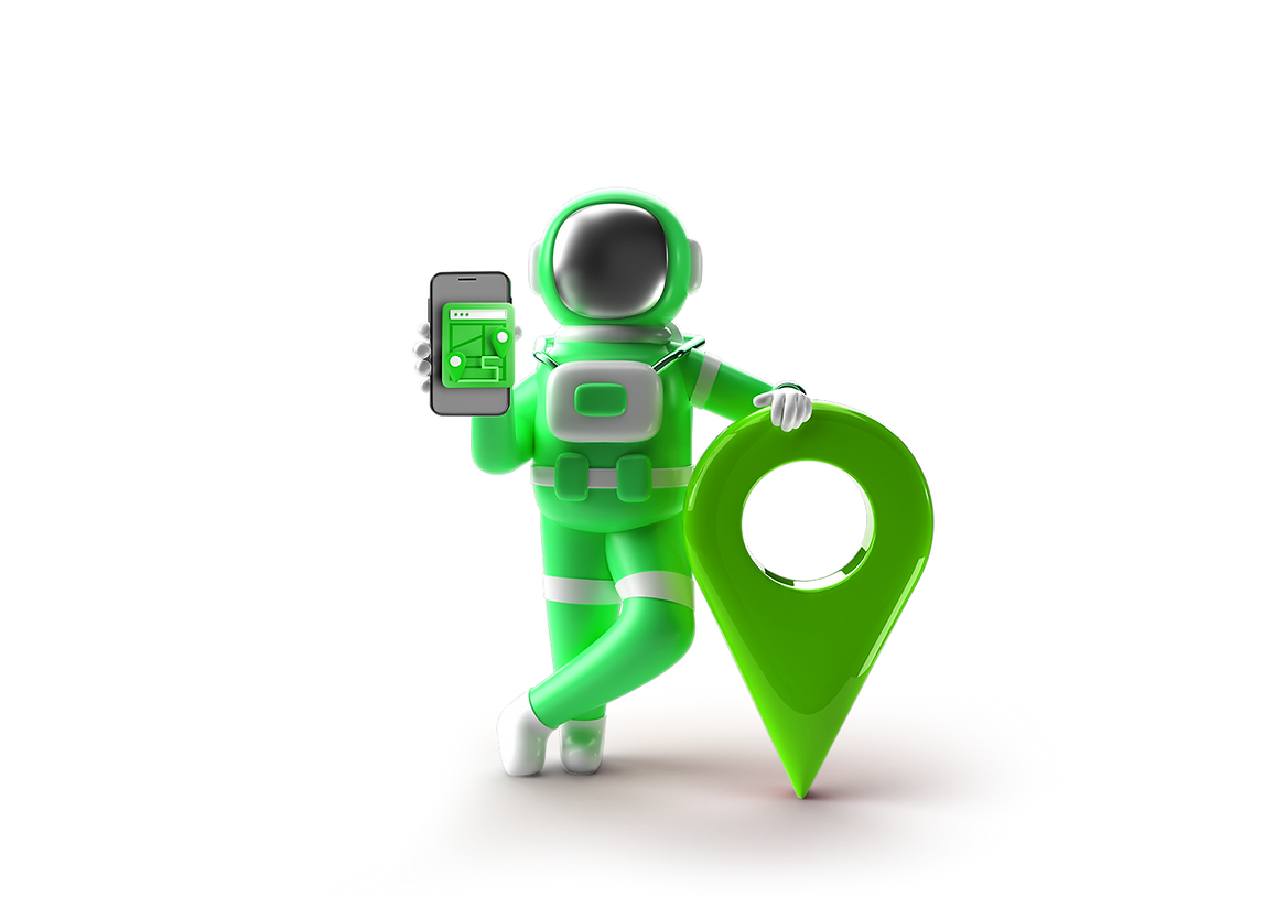 Astronauta com pino de localização